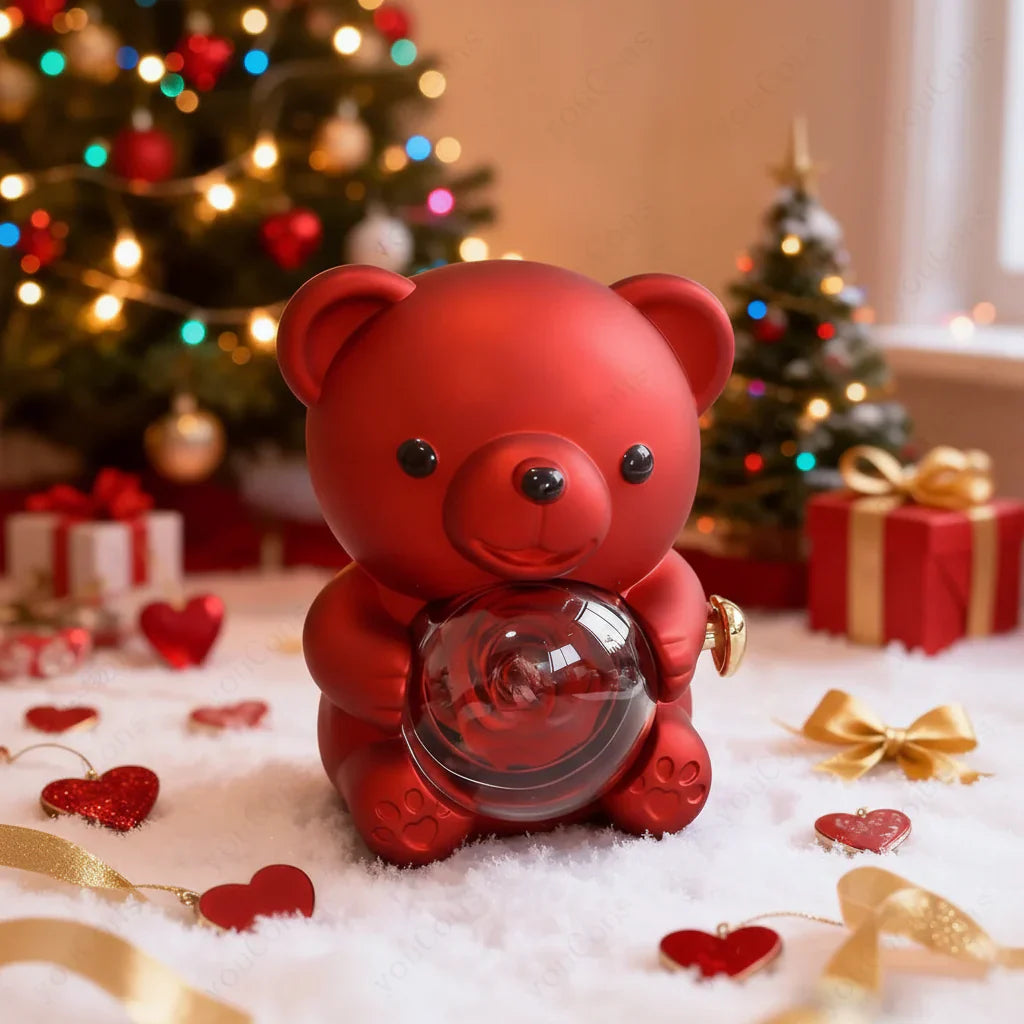 Colar com Pendente em Forma de Coração com Urso de Zircónio Caixa de Presente Rosa para Mulheres
