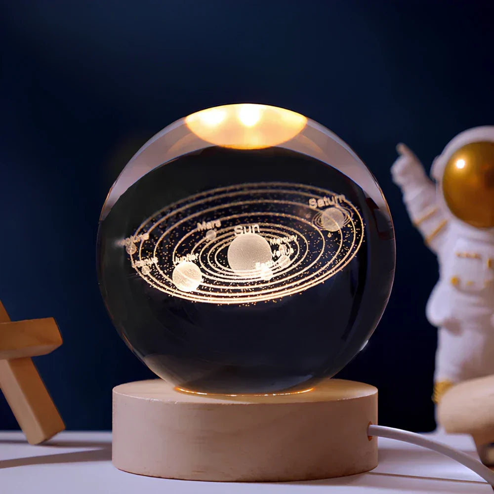 Lampe de nuit LED boule de cristal avec gravure 3D de planète lampe de table