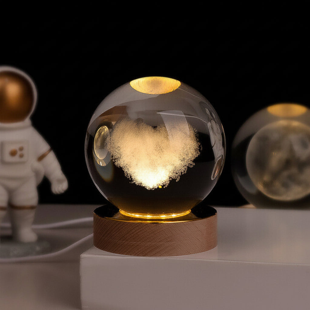 Lampe de nuit LED boule de cristal avec gravure 3D de planète lampe de table