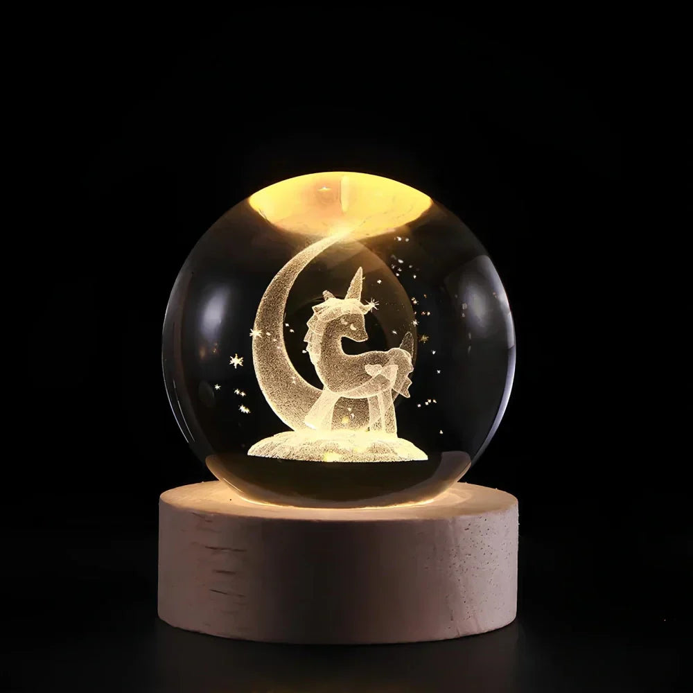 Lampe de nuit LED boule de cristal avec gravure 3D de planète lampe de table