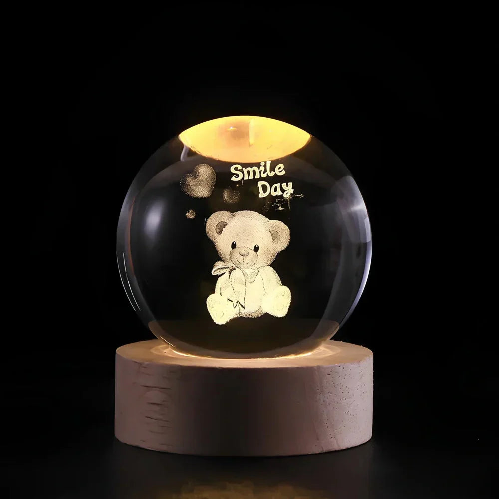 Lampe de nuit LED boule de cristal avec gravure 3D de planète lampe de table
