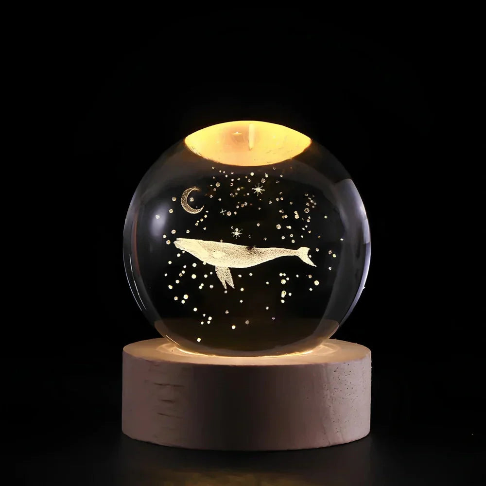 Lampe de nuit LED boule de cristal avec gravure 3D de planète lampe de table