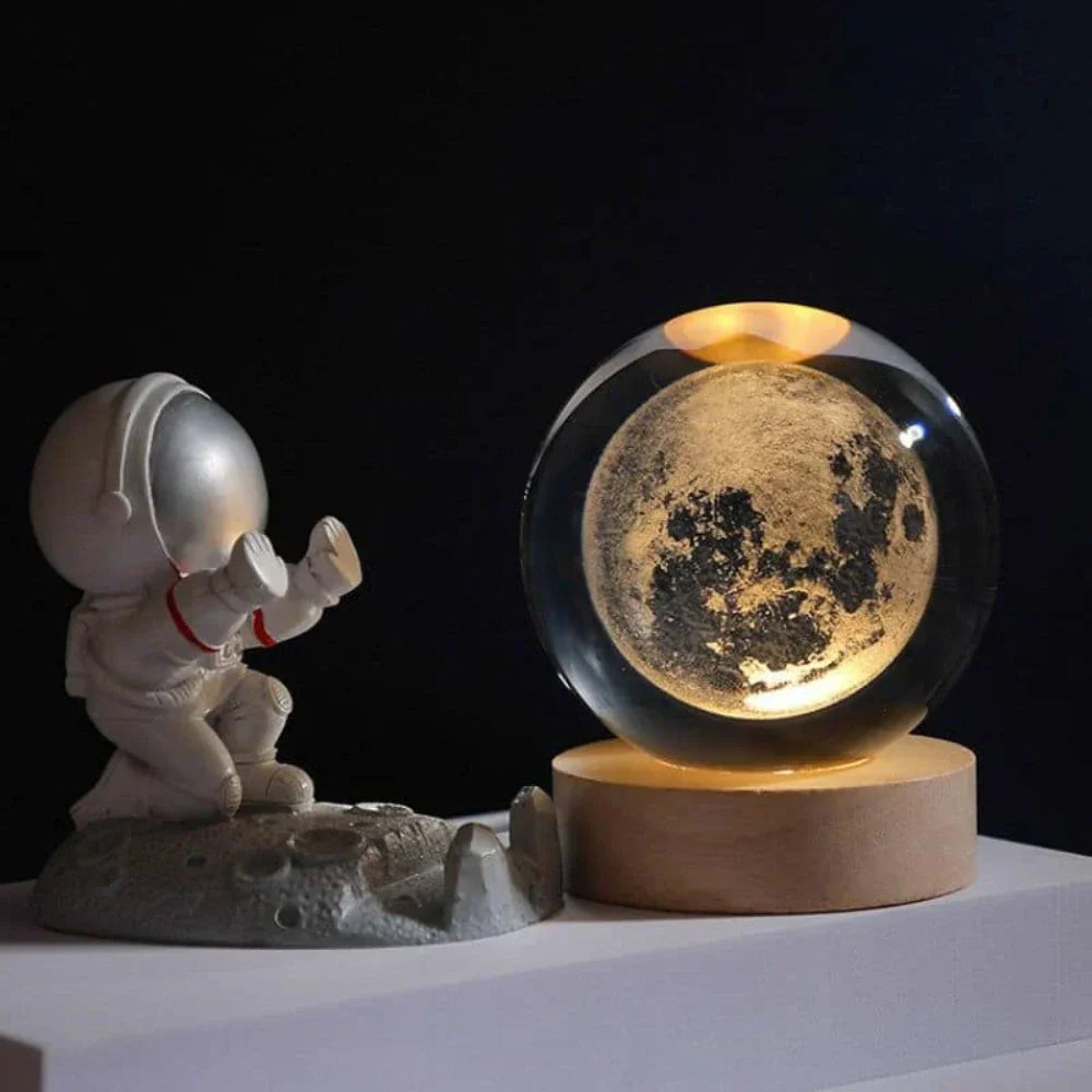 Lampe de nuit LED boule de cristal avec gravure 3D de planète lampe de table