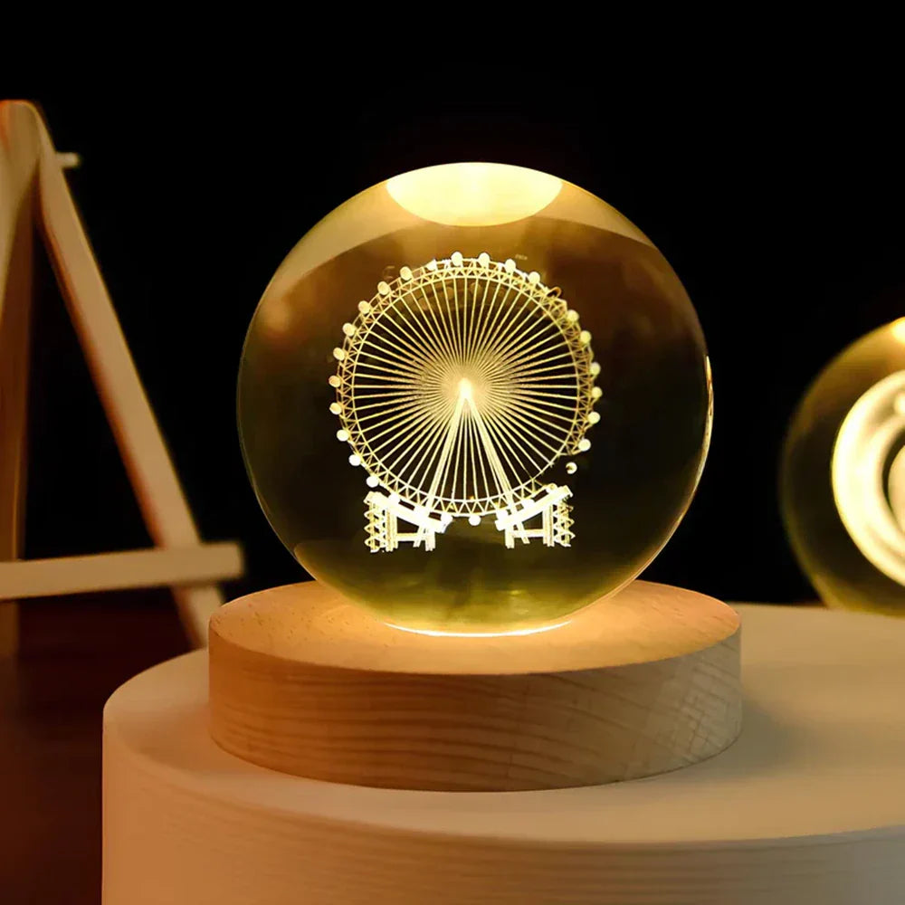 Lampe de nuit LED boule de cristal avec gravure 3D de planète lampe de table