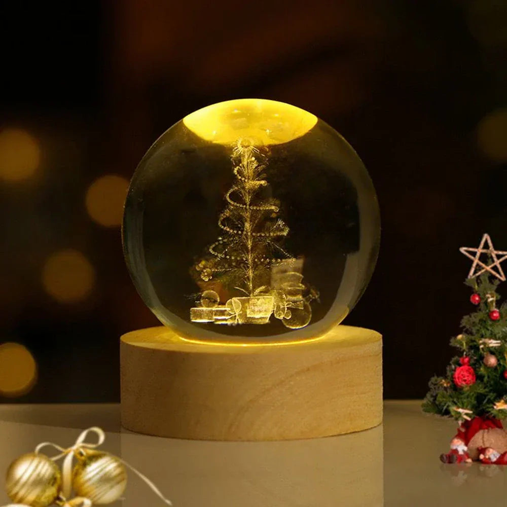 Lampe de nuit LED boule de cristal avec gravure 3D de planète lampe de table