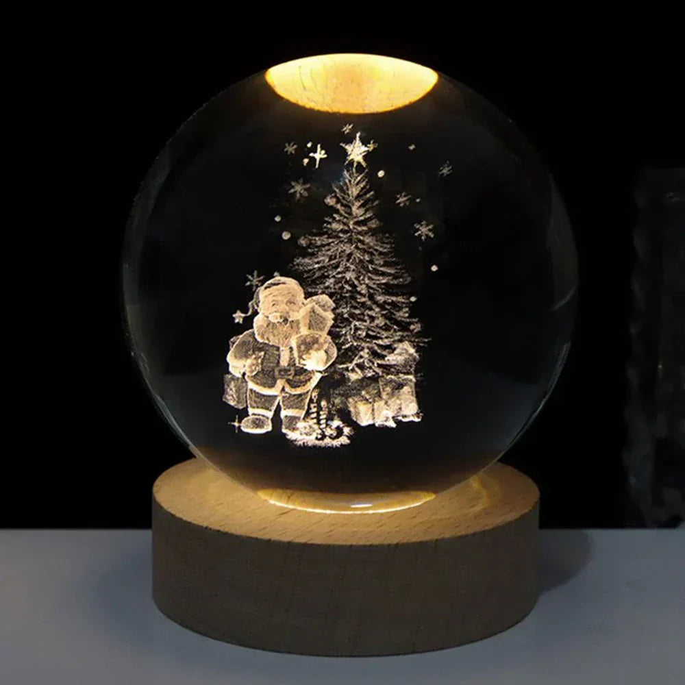 Lampe de nuit LED boule de cristal avec gravure 3D de planète lampe de table