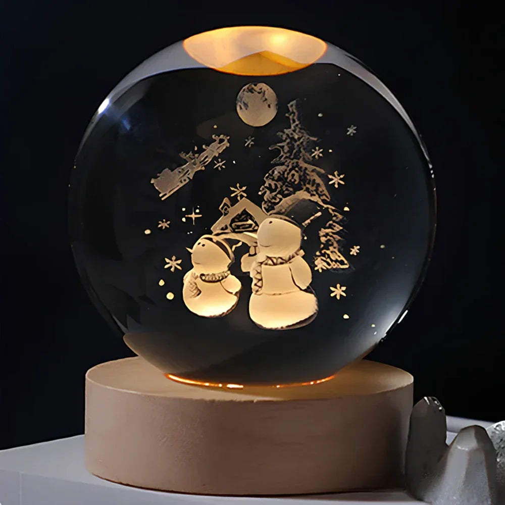 Lampe de nuit LED boule de cristal avec gravure 3D de planète lampe de table