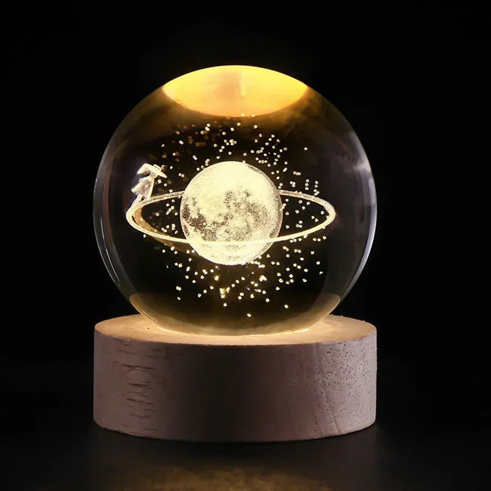 Lampe de nuit LED boule de cristal avec gravure 3D de planète lampe de table