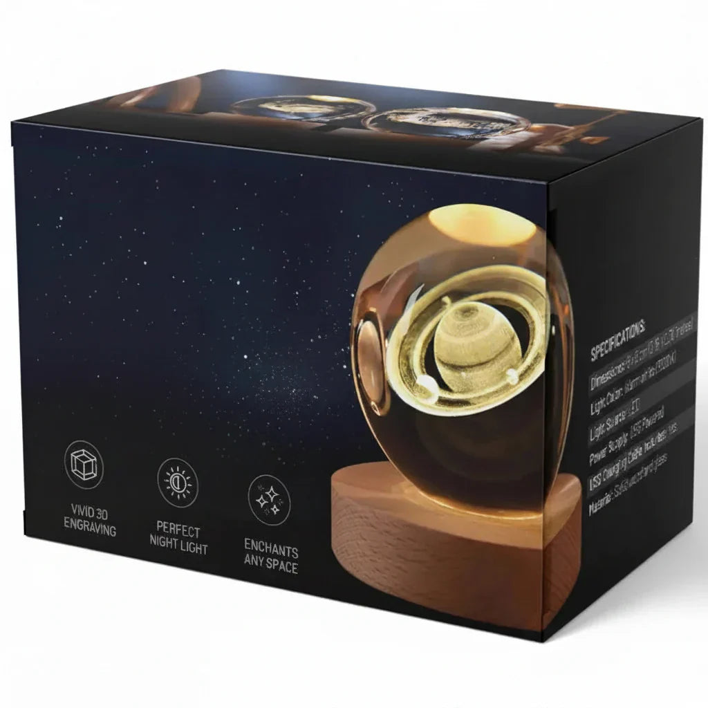 Lampe de nuit LED boule de cristal avec gravure 3D de planète lampe de table
