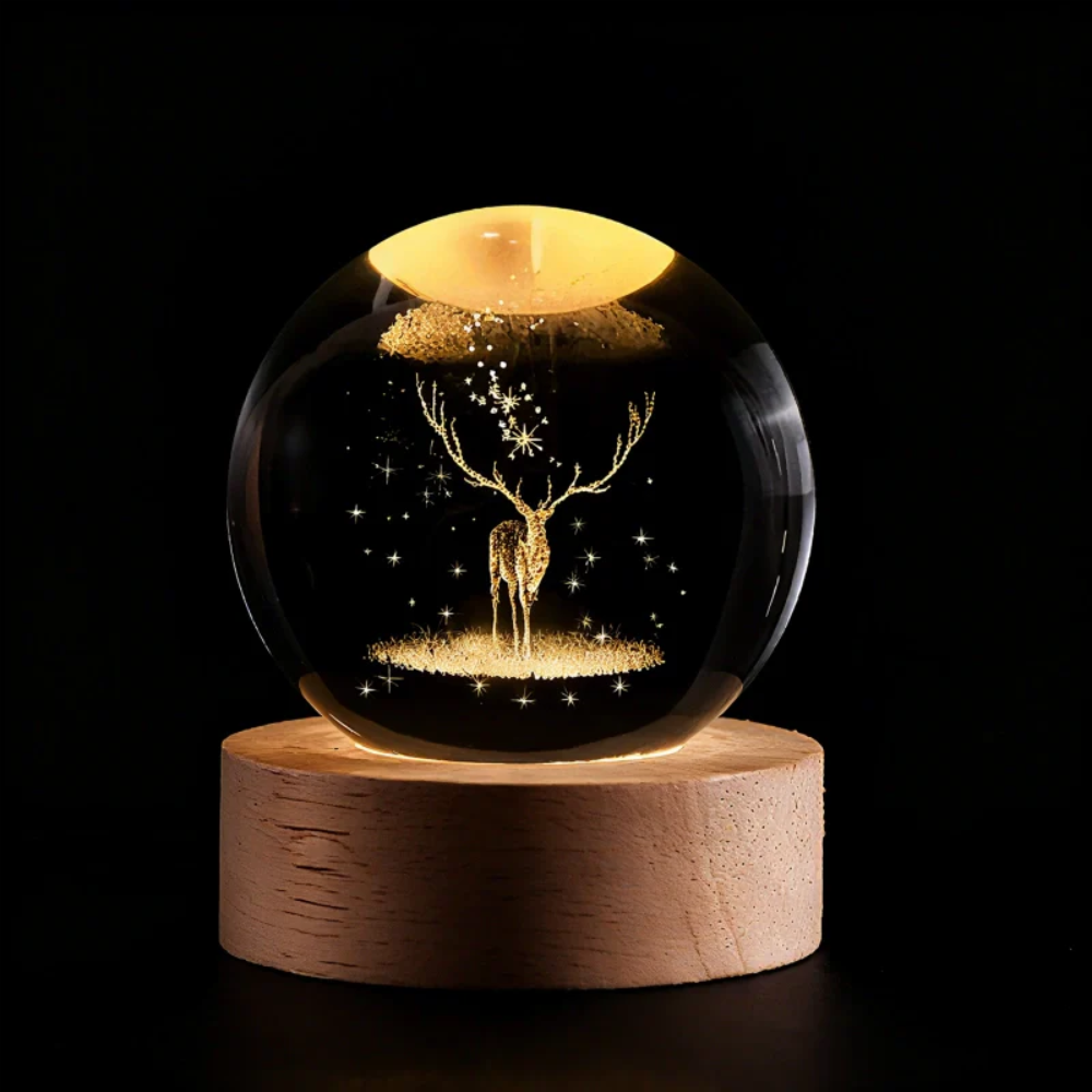 Lampe de nuit LED boule de cristal avec gravure 3D de planète lampe de table