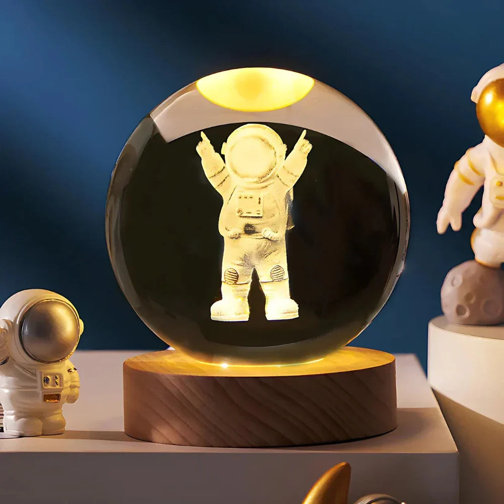 Lampe de nuit LED boule de cristal avec gravure 3D de planète lampe de table