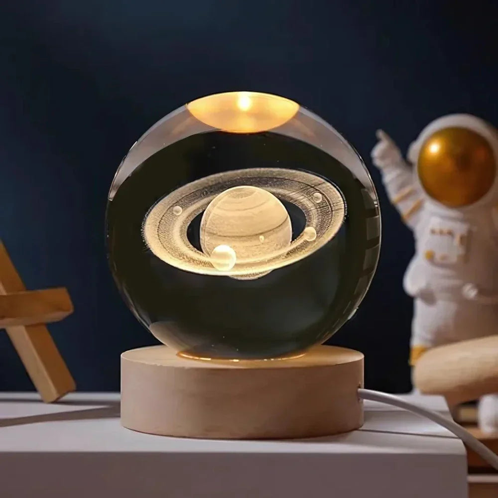 Lampe de nuit LED boule de cristal avec gravure 3D de planète lampe de table