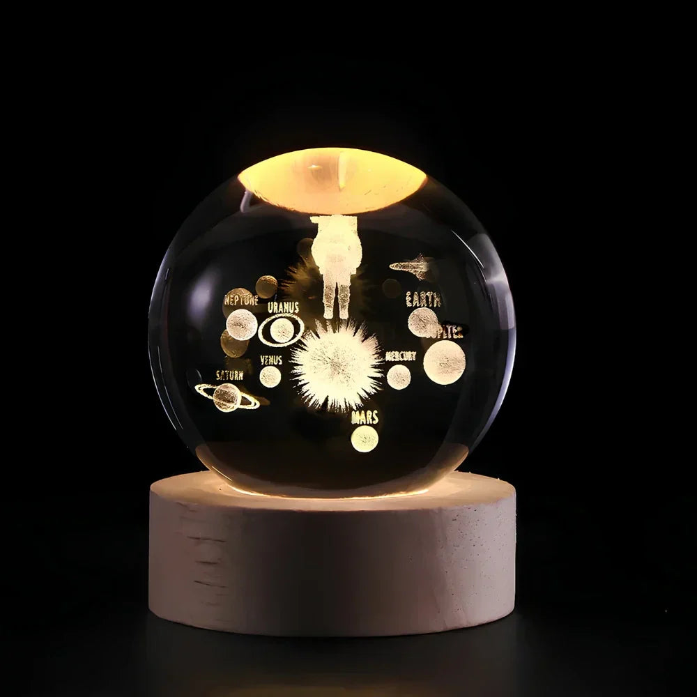 Lampe de nuit LED boule de cristal avec gravure 3D de planète lampe de table