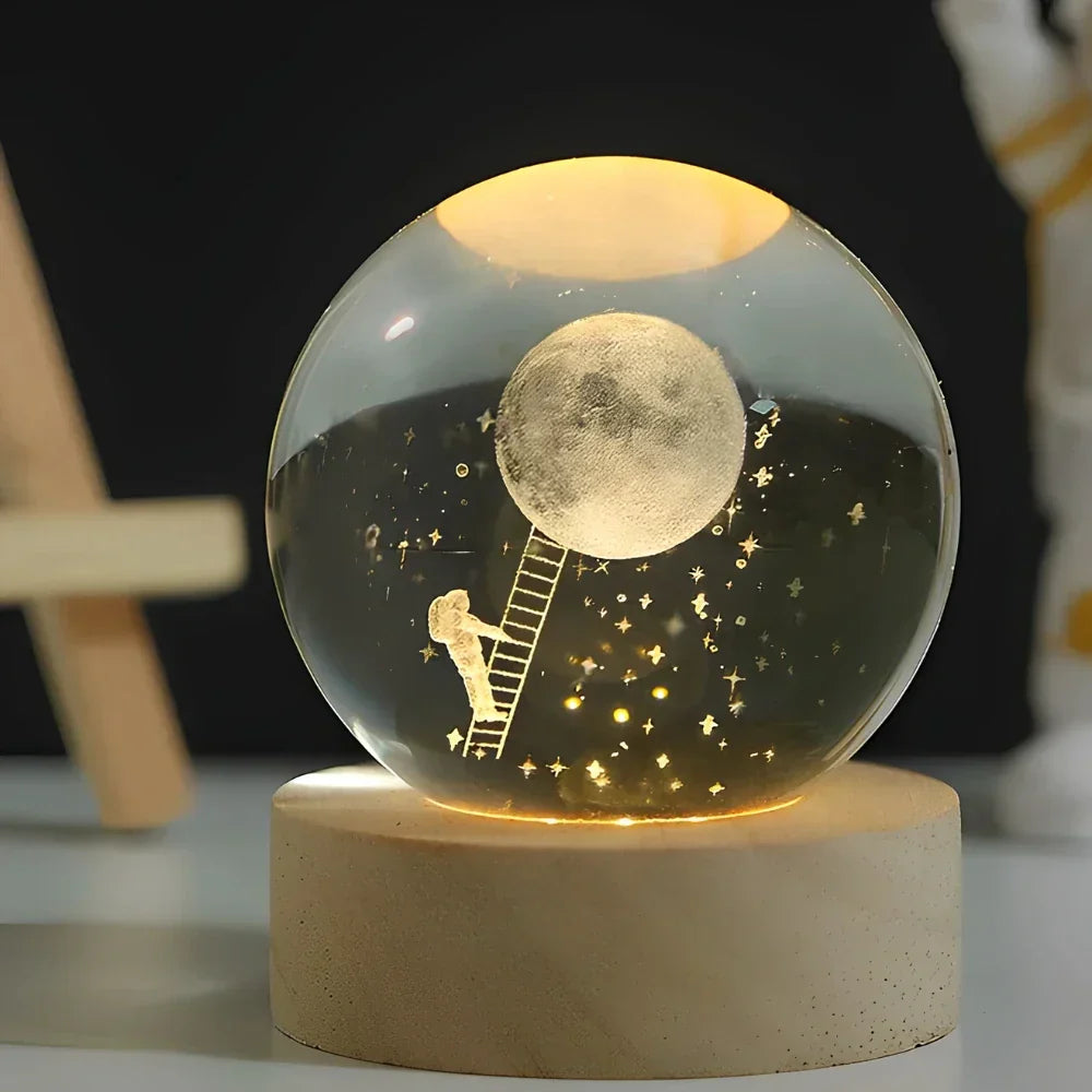 Lampe de nuit LED boule de cristal avec gravure 3D de planète lampe de table