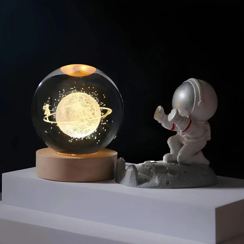 Lampe de nuit LED boule de cristal avec gravure 3D de planète lampe de table