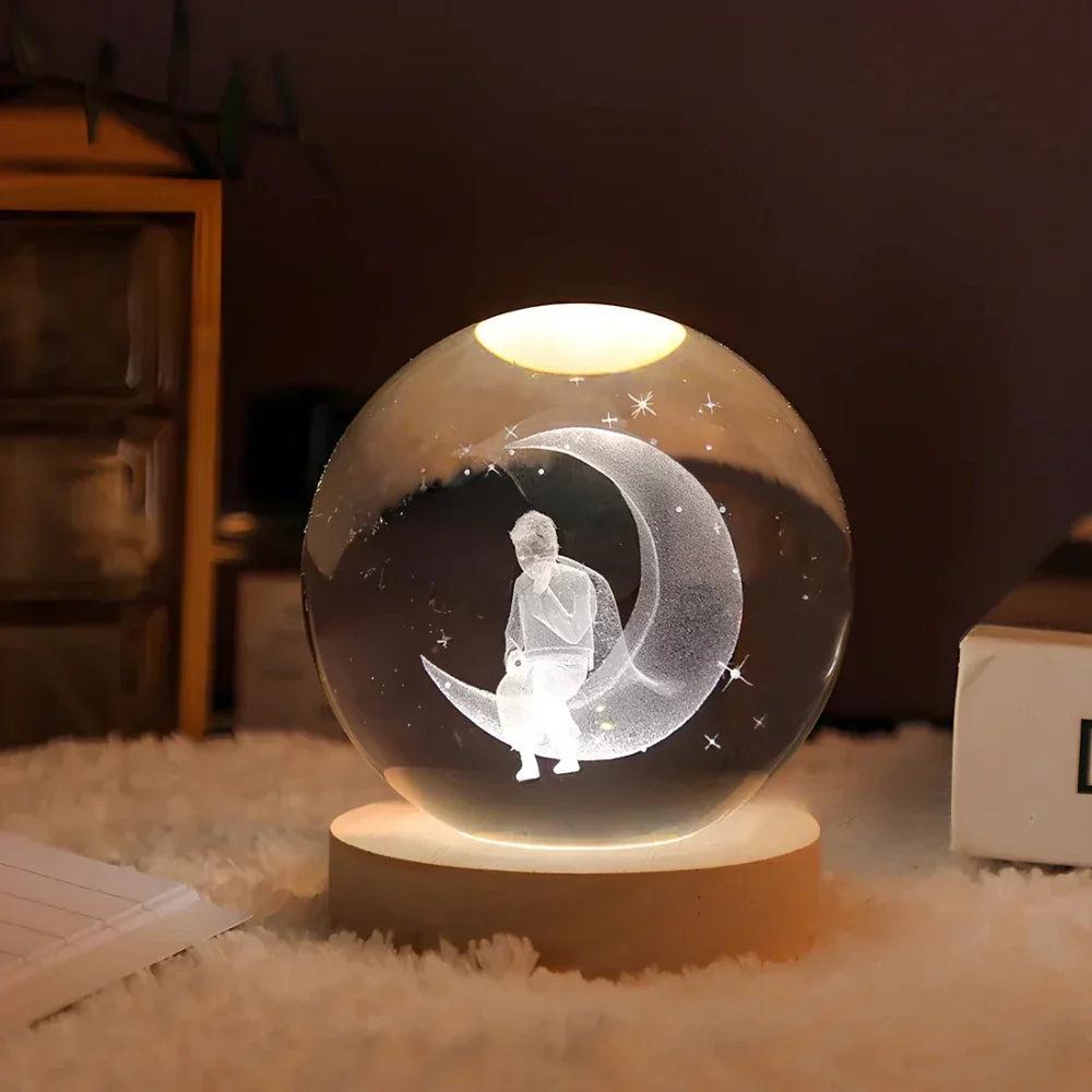 Lampe de nuit LED boule de cristal avec gravure 3D de planète lampe de table