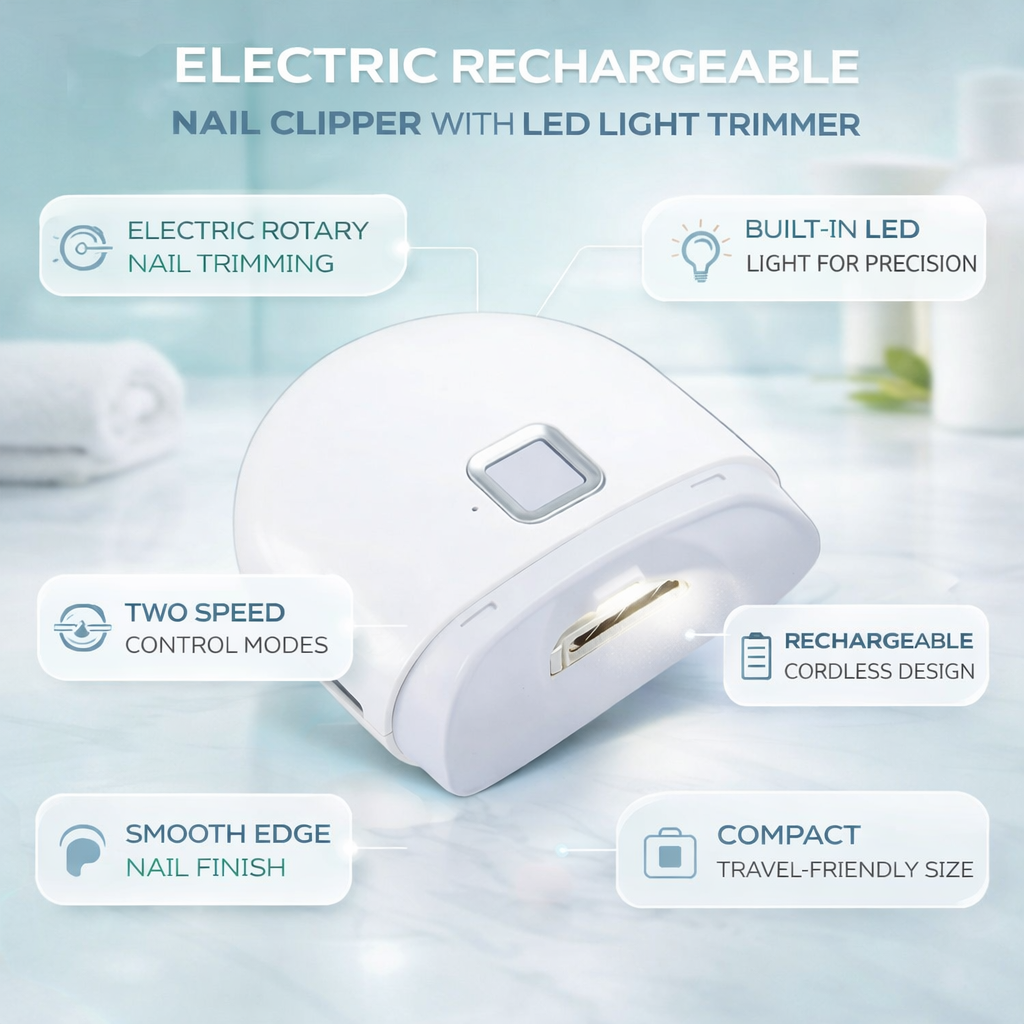 Coupe-ongles électrique rechargeable avec lumière LED pour ongles des mains et des pieds