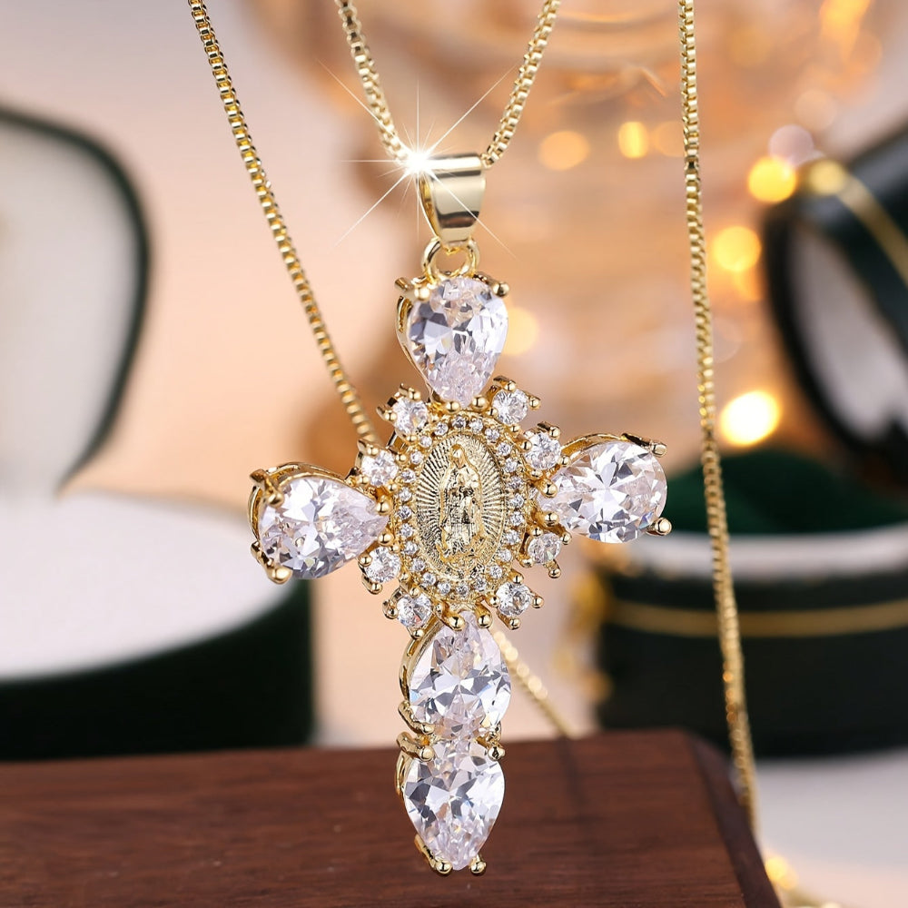 Collier Croix en Or avec Zircon Cubique pour Cadeau de la Fête des Mères