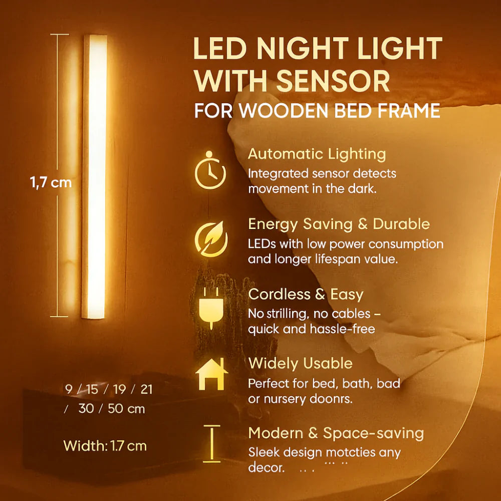 LED noční světelný pásek s pohybovým senzorem pro ložnici a schody