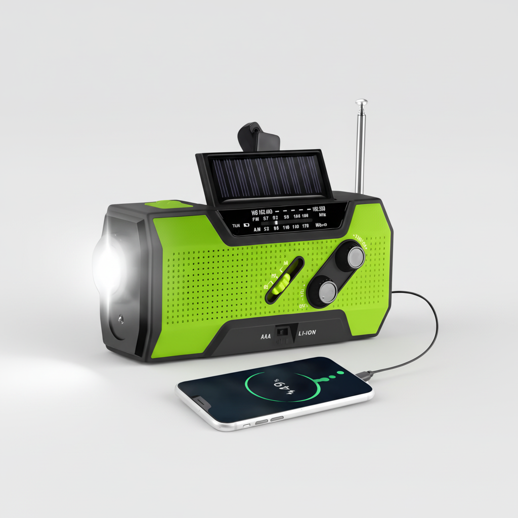 Radio météo d'urgence portable avec chargement solaire et manivelle
