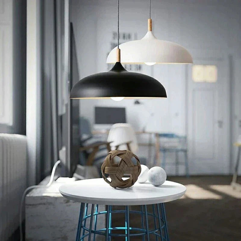 Lámpara de techo con acento de roble y LED cálido para sala de estar y dormitorio