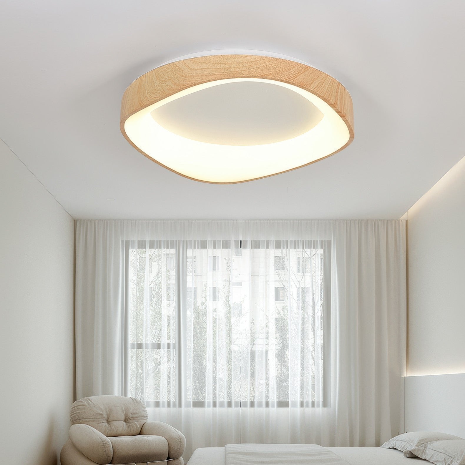 Wood Look Scandinavian LED Ceiling Light For Living Room And Bedroom