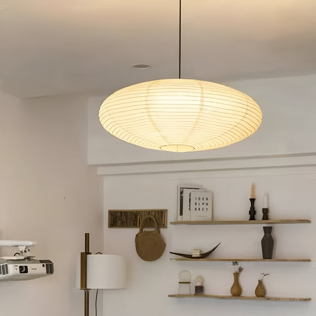 Lampada da soffitto Japandi in carta di gelso con LED bianco geometrico 50/60 cm