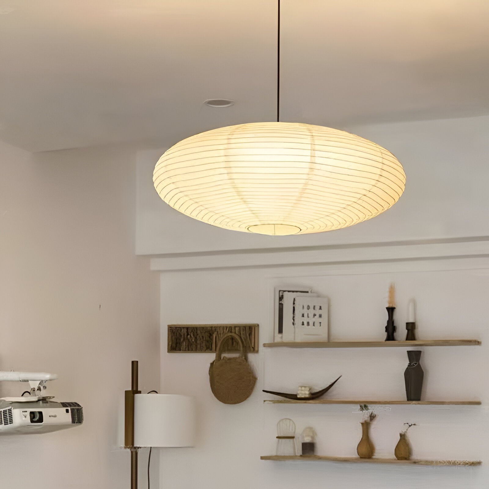 Lampada da soffitto Japandi in carta di gelso con LED bianco geometrico 50/60 cm