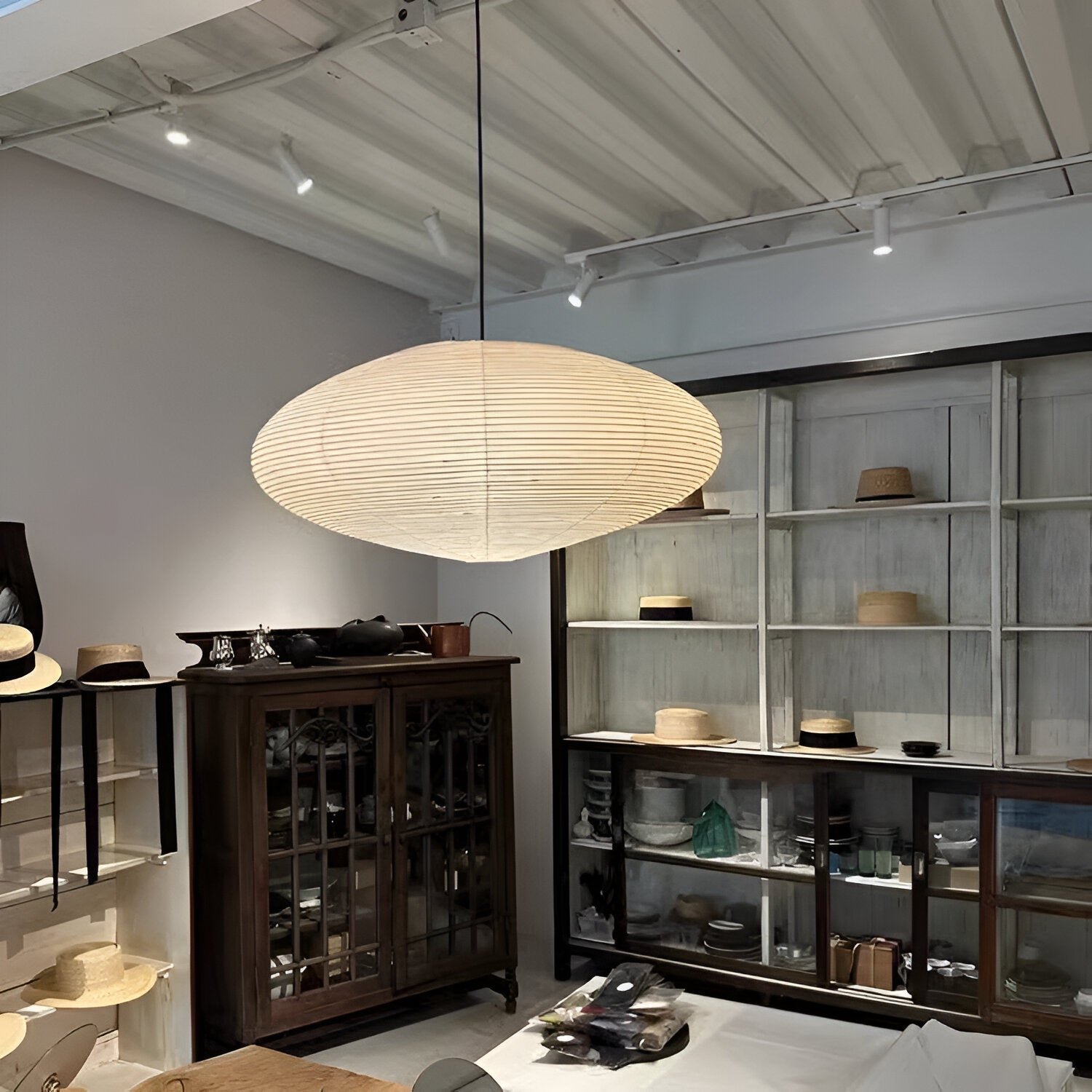 Lampada da soffitto Japandi in carta di gelso con LED bianco geometrico 50/60 cm