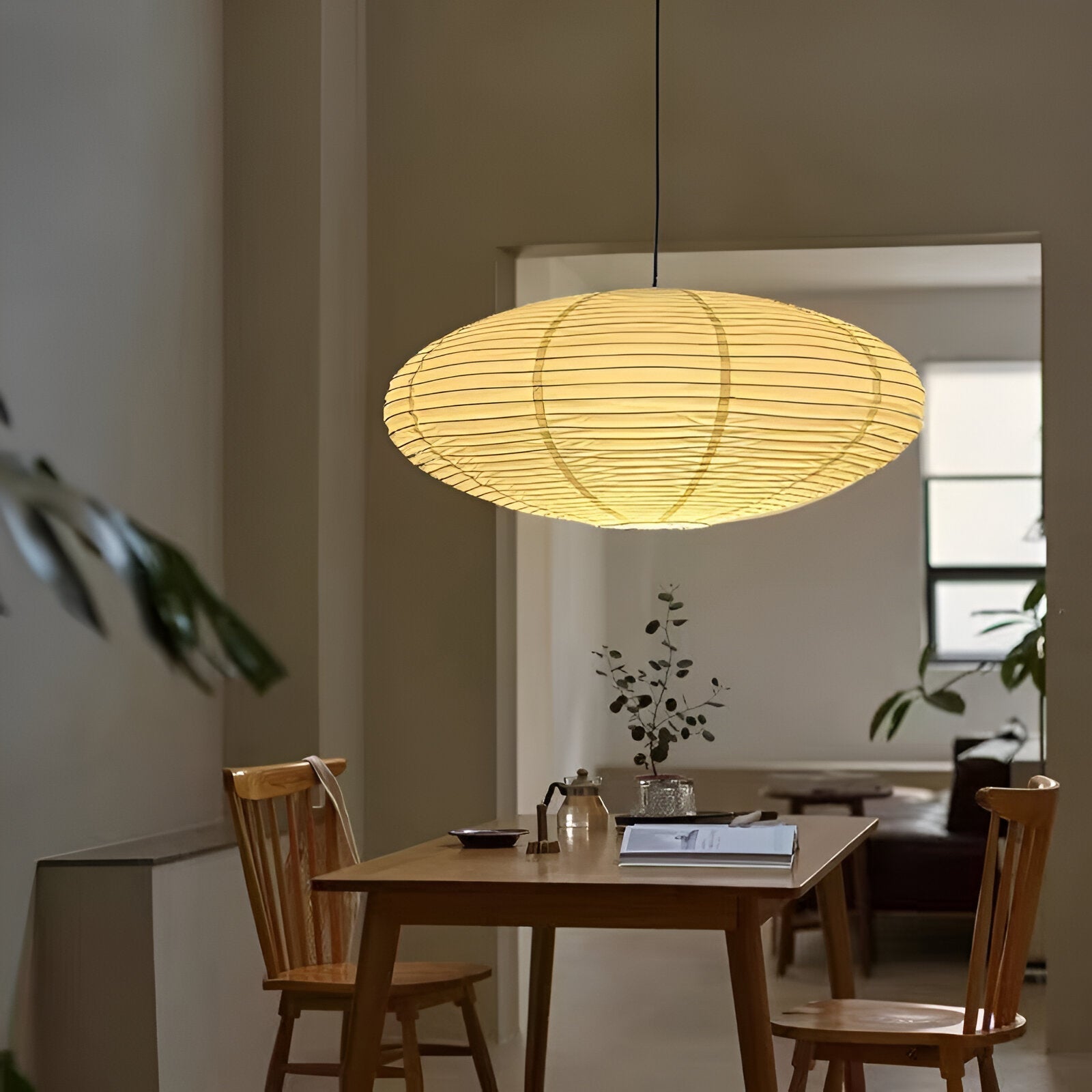 Lampada da soffitto Japandi in carta di gelso con LED bianco geometrico 50/60 cm