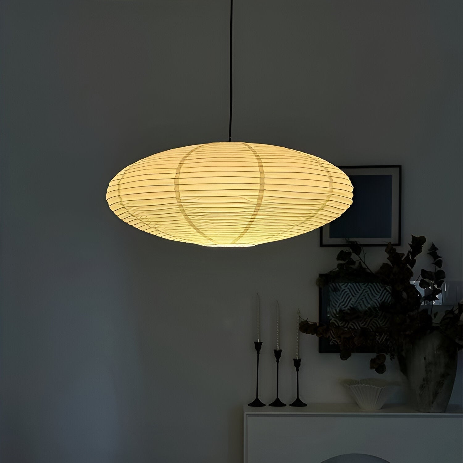 Lampada da soffitto Japandi in carta di gelso con LED bianco geometrico 50/60 cm