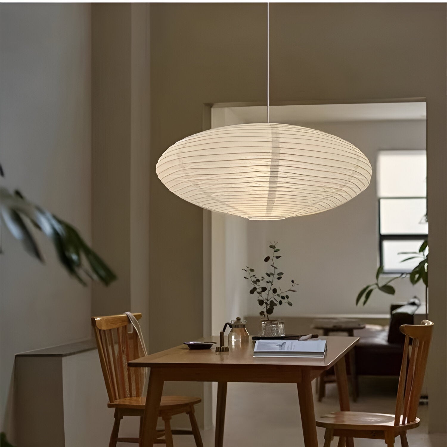 Lampada da soffitto Japandi in carta di gelso con LED bianco geometrico 50/60 cm