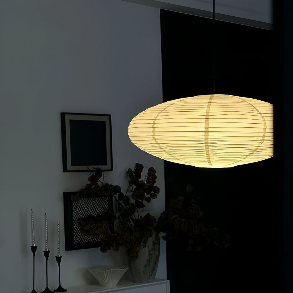 Lampada da soffitto Japandi in carta di gelso con LED bianco geometrico 50/60 cm