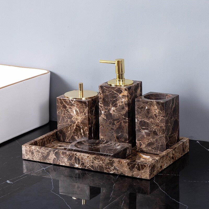 Aurea Bath Essentials With Dark Marble Accents For Elegant Spaces