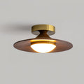 Kulaté LED stropní světlo s dřevěným vzhledem a zlatým rámem, 24 cm