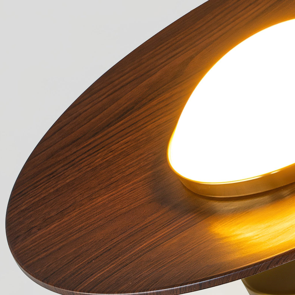 Kulaté LED stropní světlo s dřevěným vzhledem a zlatým rámem, 24 cm