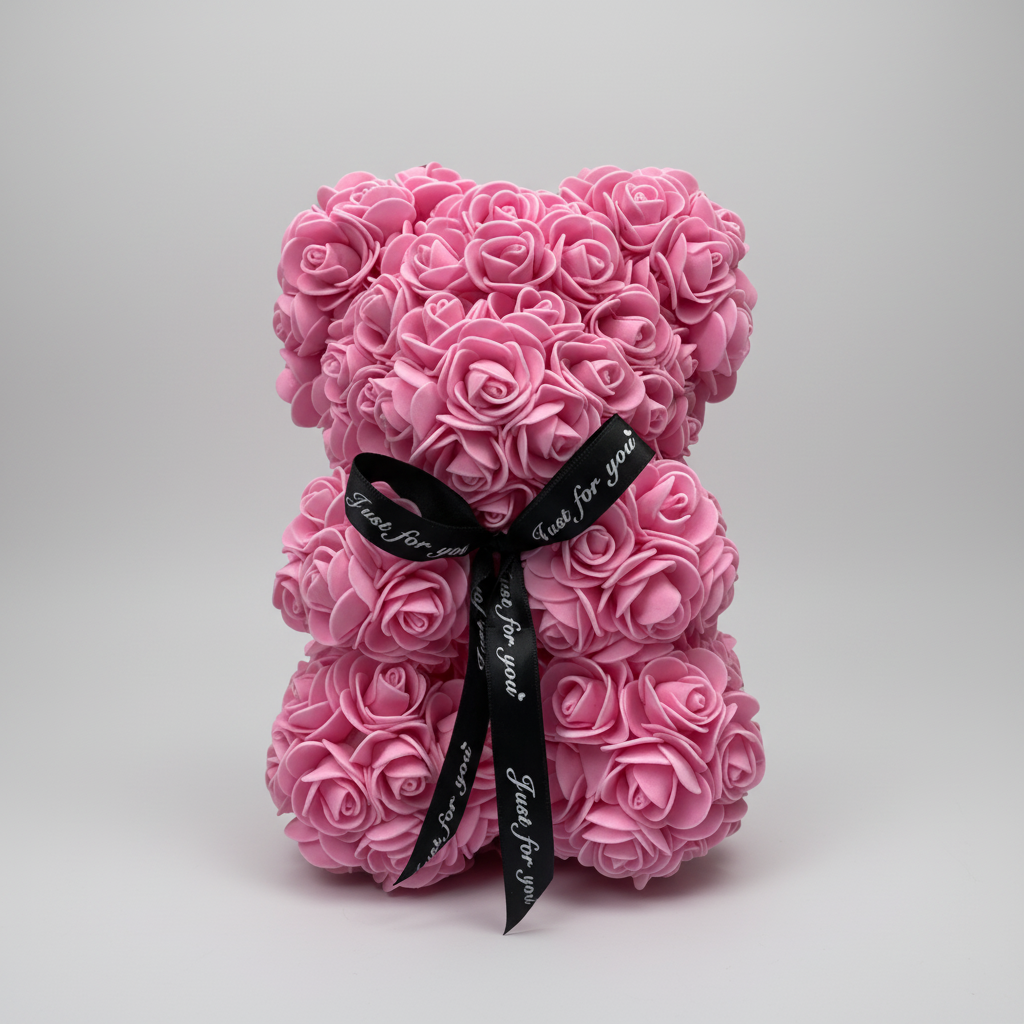 Rose Bear Gift For Mother's Day With Artificial Flower Teddy Decor
