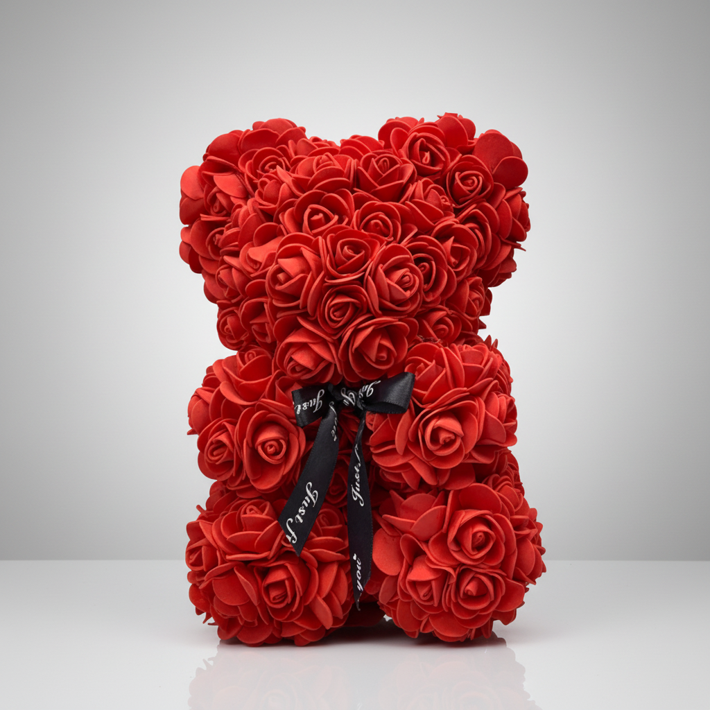 Rose Bear Gift For Mother's Day With Artificial Flower Teddy Decor