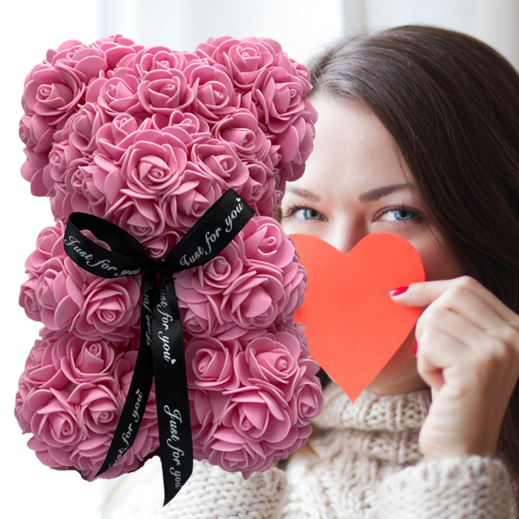 Rose Bear Gift For Mother's Day With Artificial Flower Teddy Decor