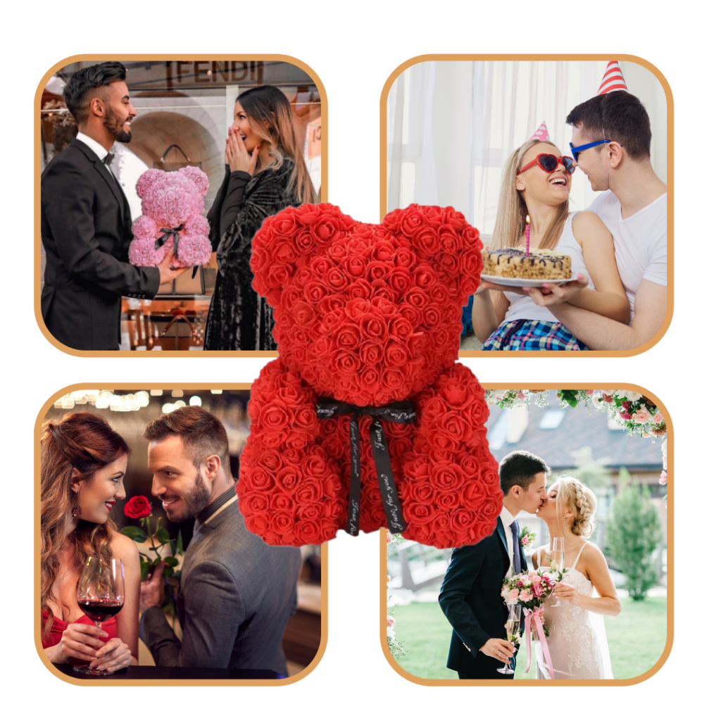 Rose Bear Gift For Mother's Day With Artificial Flower Teddy Decor