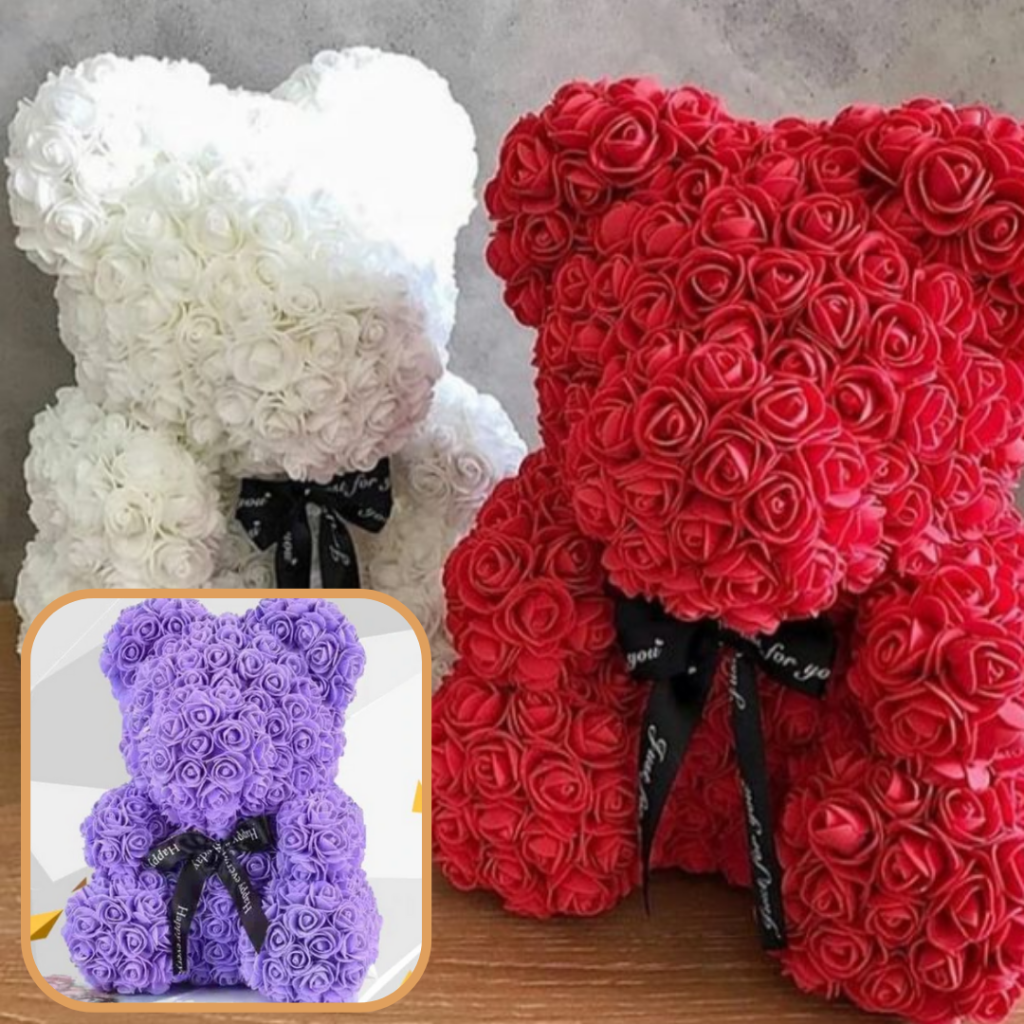 Rose Bear Gift For Mother's Day With Artificial Flower Teddy Decor