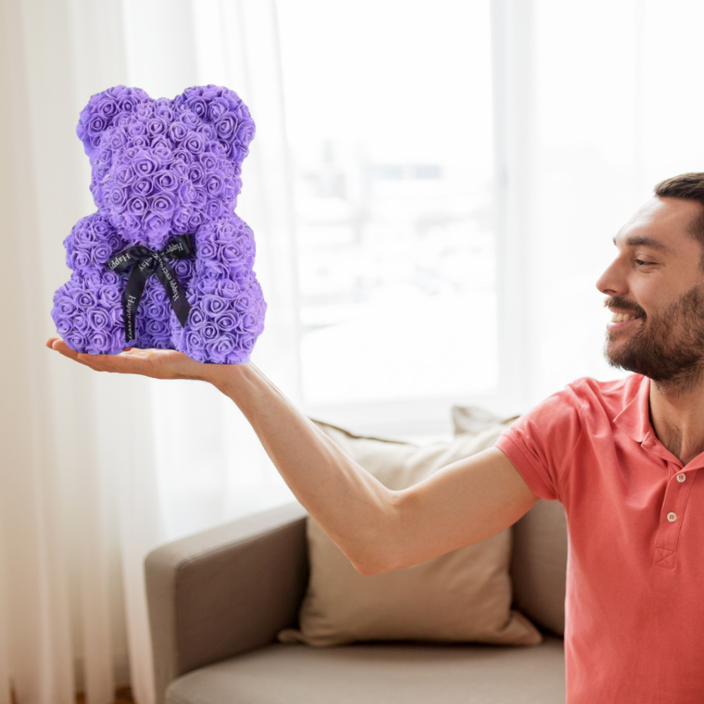 Rose Bear Gift For Mother's Day With Artificial Flower Teddy Decor