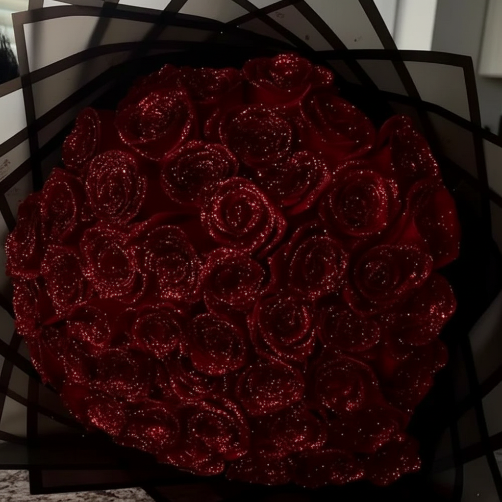 Blå glitterrose kunstig blomsterbukett til gave for anledninger