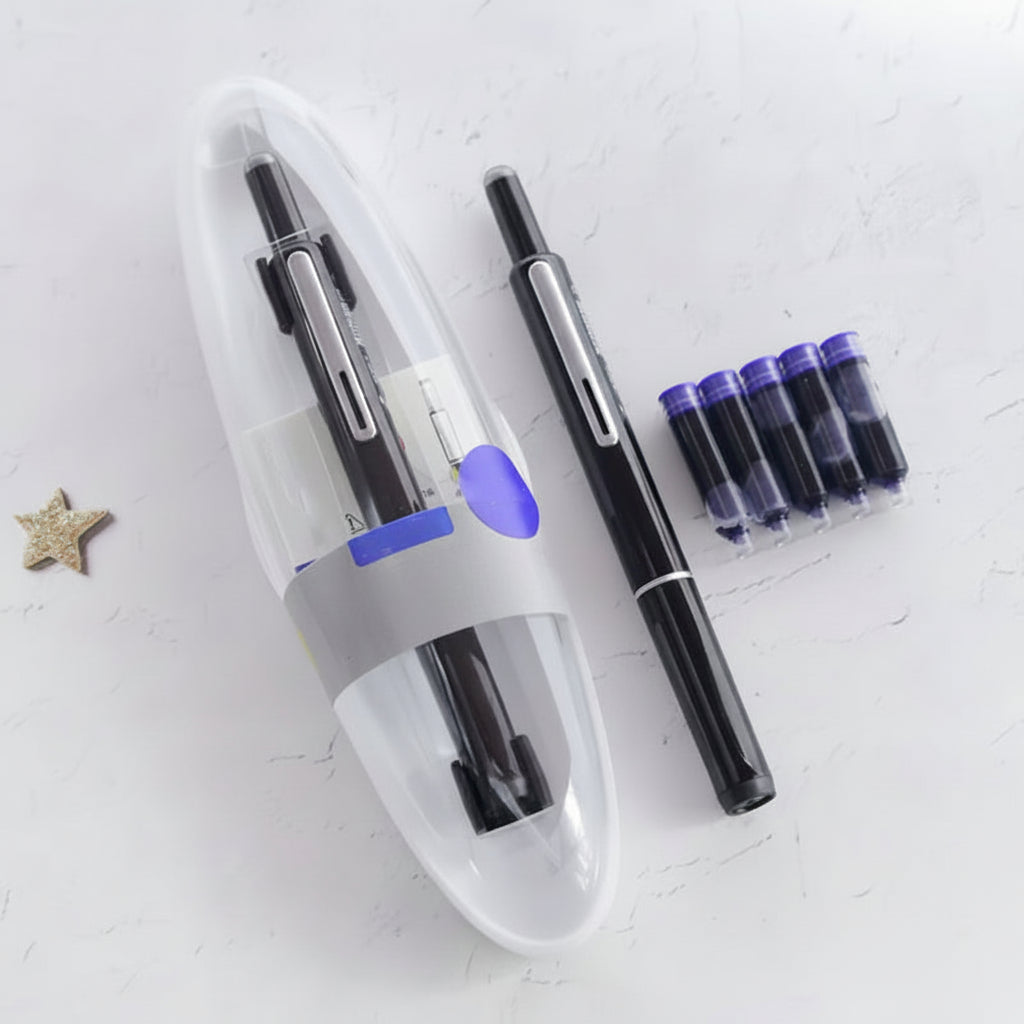 Fountainpenna i rostfritt stål, utdragbar och påfyllningsbar skrivredskap