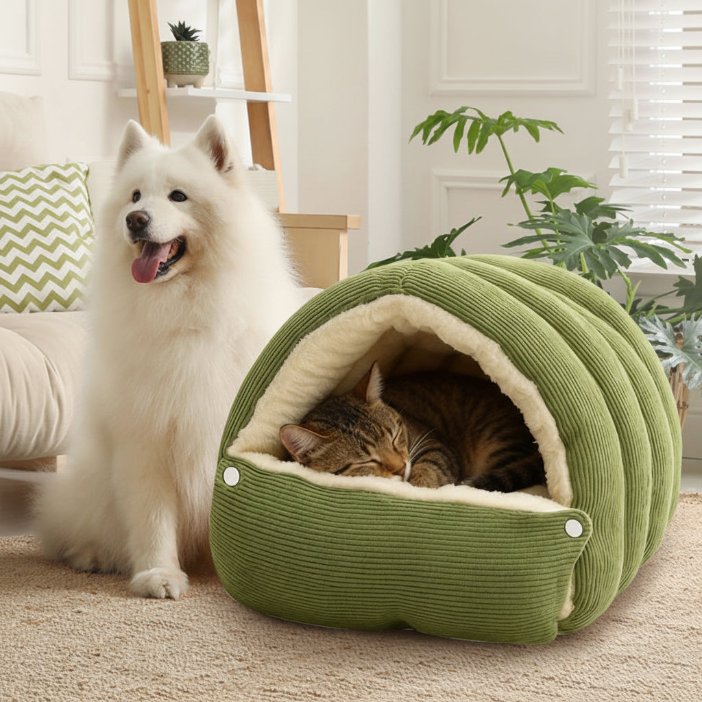 Cozy Plush Cat Cave Bed For Warm Indoor Sleeping And Relaxation