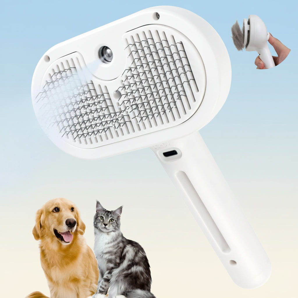 Spazzola Autopulente per la Toelettatura degli Animali con Setole in Silicone per Massaggio e Spray