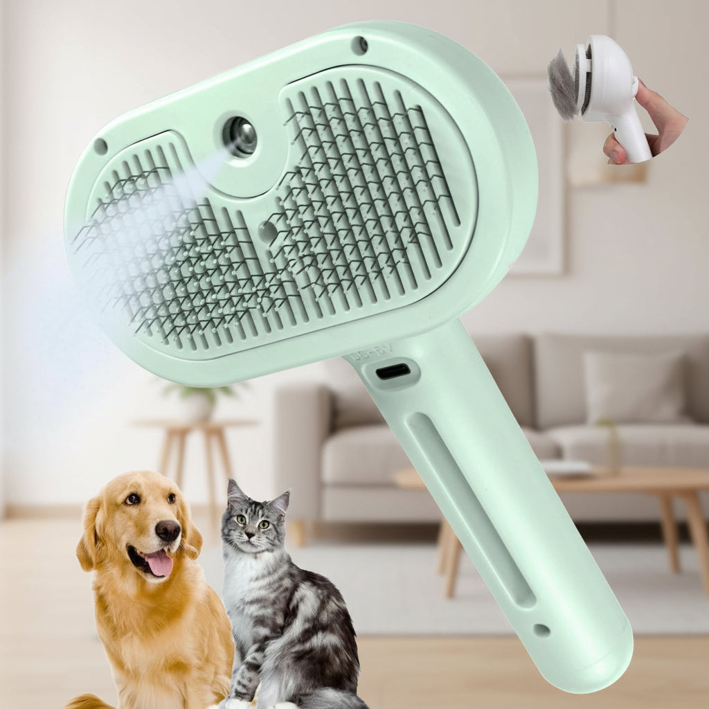 Spazzola Autopulente per la Toelettatura degli Animali con Setole in Silicone per Massaggio e Spray