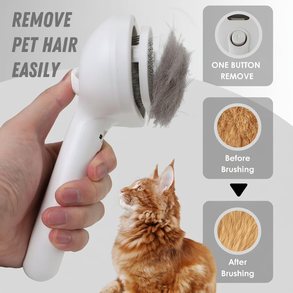 Spazzola Autopulente per la Toelettatura degli Animali con Setole in Silicone per Massaggio e Spray