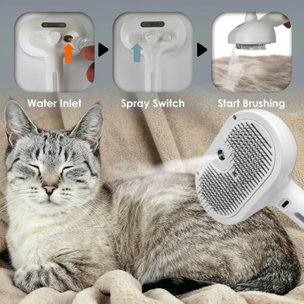 Spazzola Autopulente per la Toelettatura degli Animali con Setole in Silicone per Massaggio e Spray