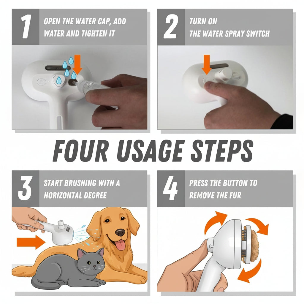 Spazzola Autopulente per la Toelettatura degli Animali con Setole in Silicone per Massaggio e Spray